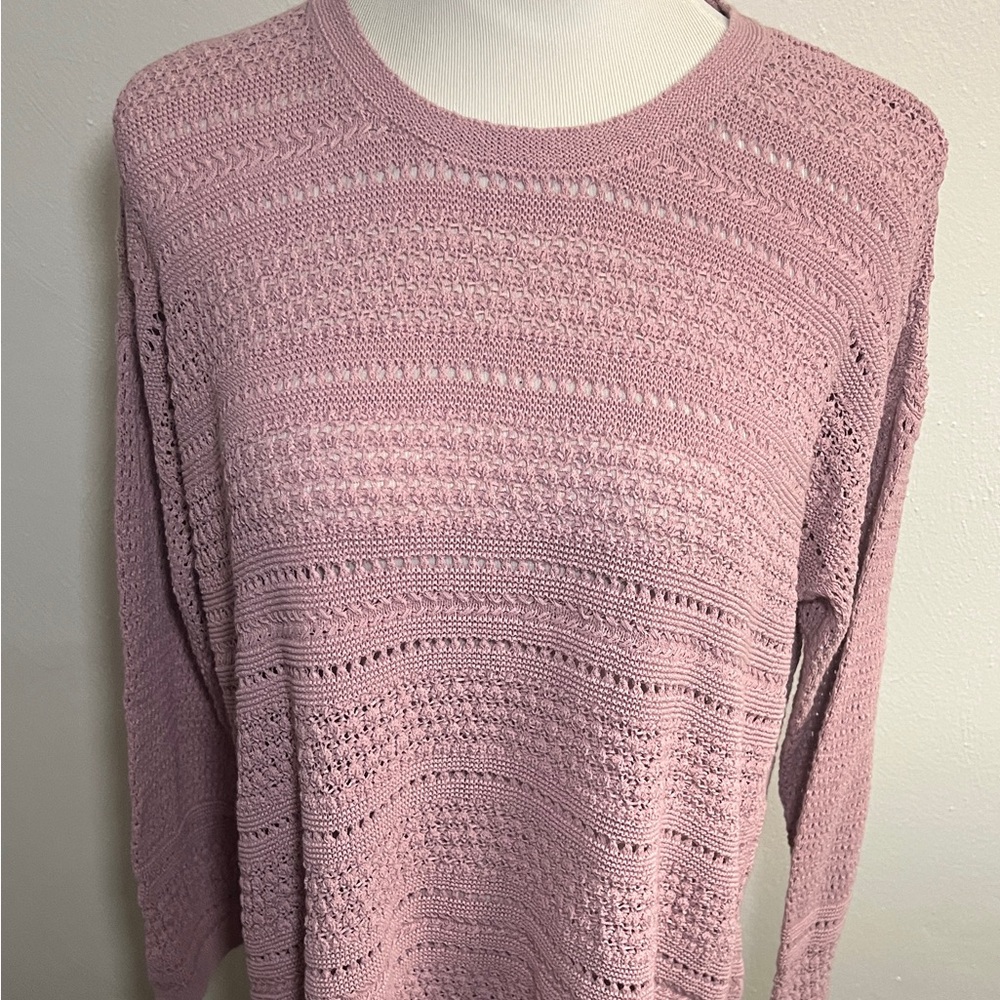 J Jill Tunic Sweater Womens‎ Size L Mauve/purple Open Knit A7